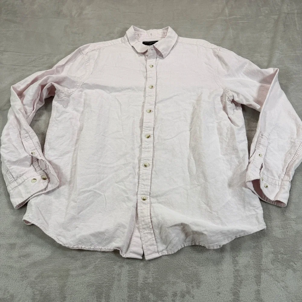 Banana Republic Mens XL Pink Linen Untucked Fit Long Sleeve Button Down Shirt